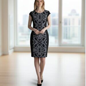 MELROSE SOCIAL Size 14 Shift Dress Career Sheath Sparkle Printed